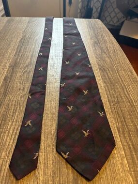 Polo by Ralph Lauren Burgundy Plaid Silk Tie with Gold Bird Motif